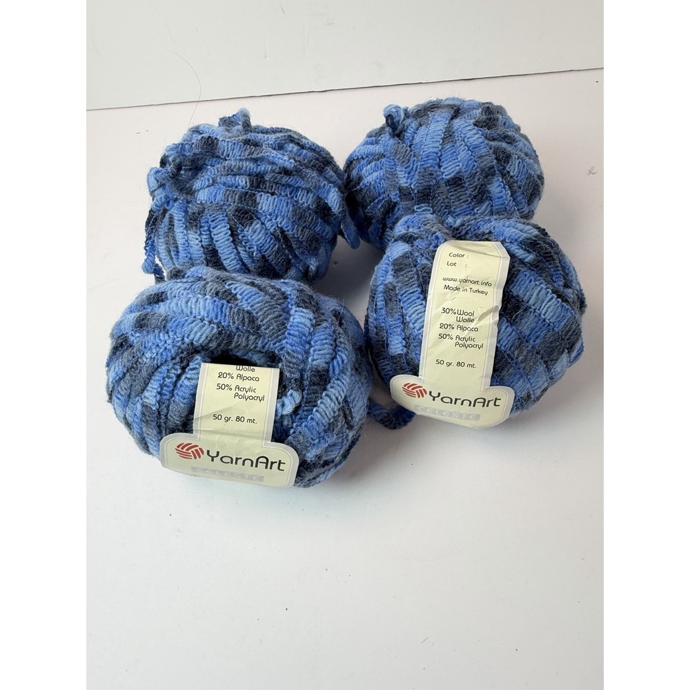 Yarnart Yarn Celeste Lot Of 4‎ Wool Alpaca Acrylic Blend Blue